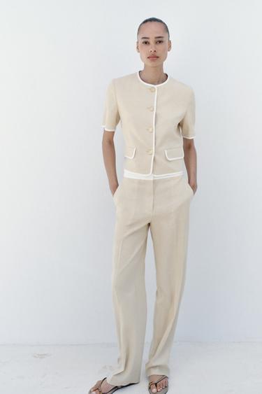 SHORT SLEEVE BLAZER WITH CONTRAST TRIMS - Light beige by Zara