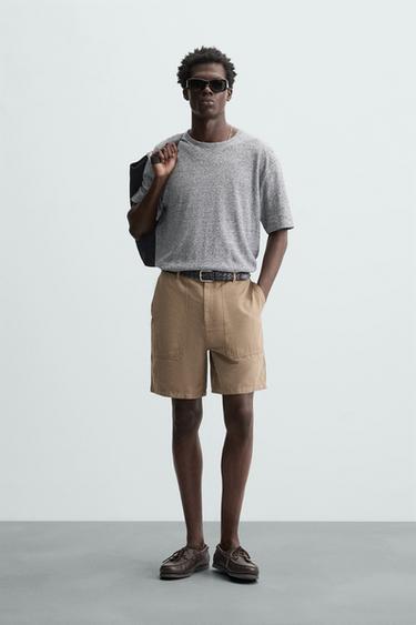 BERMUDA LAVADA ALGODÓN - LINO - tostado de Zara - Imagen 0