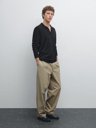Zara V-neck knit polo sweater - Black - Image 0