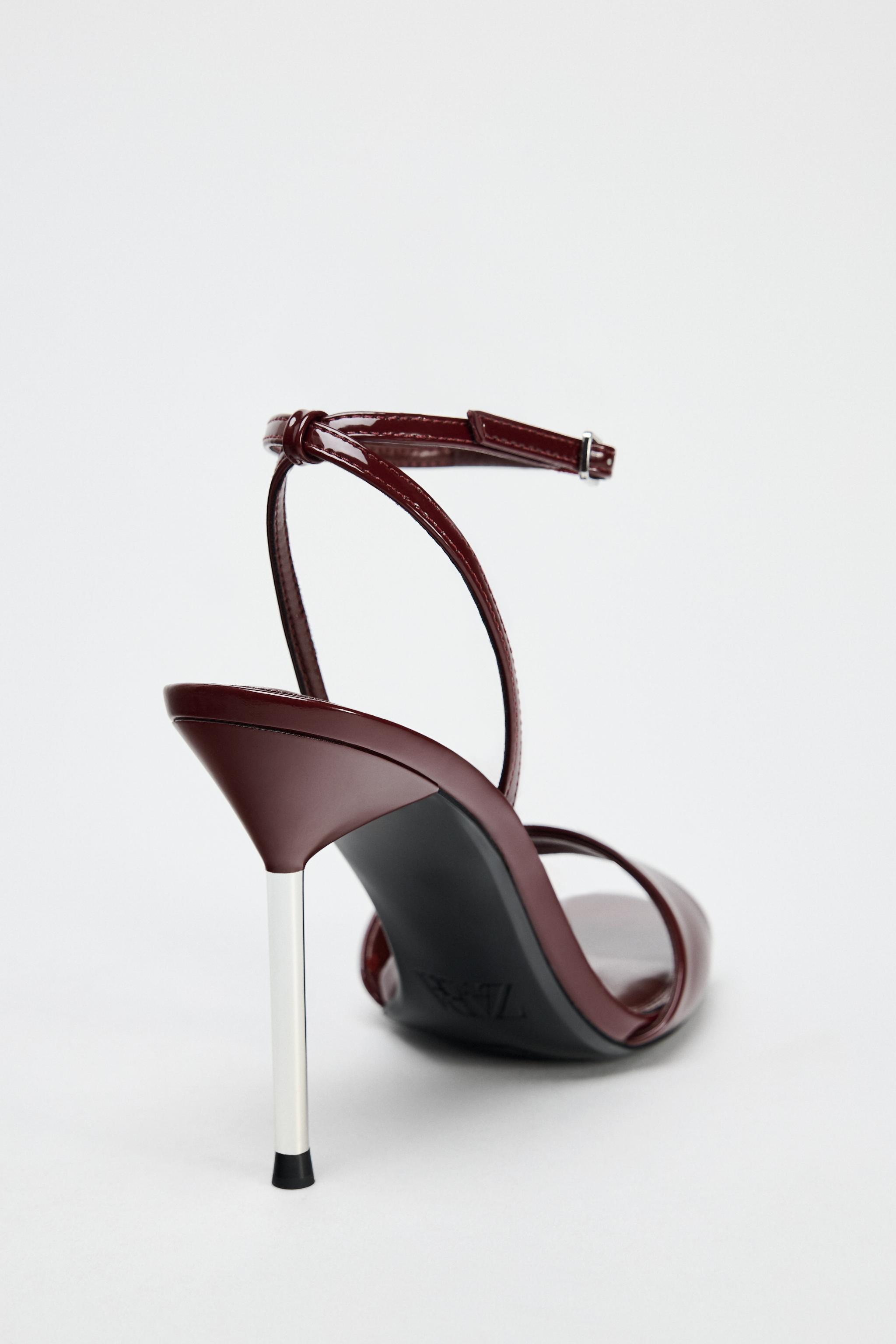 METALLIC HEEL STRAPPY SANDALS - Burgundy Red | ZARA United