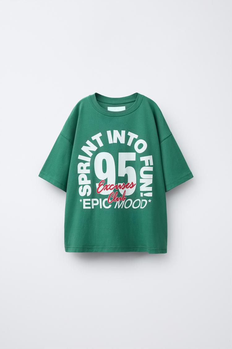SLOGAN PRINT T-SHIRT - Green / Blue | ZARA Singapore