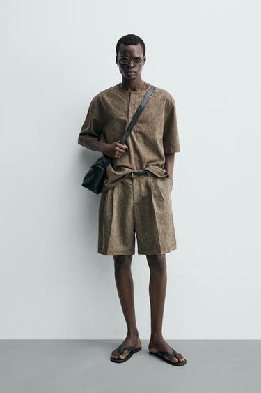 RELAXED FIT PLEATED BERMUDA SHORTS - Khaki by Zara - Image 0