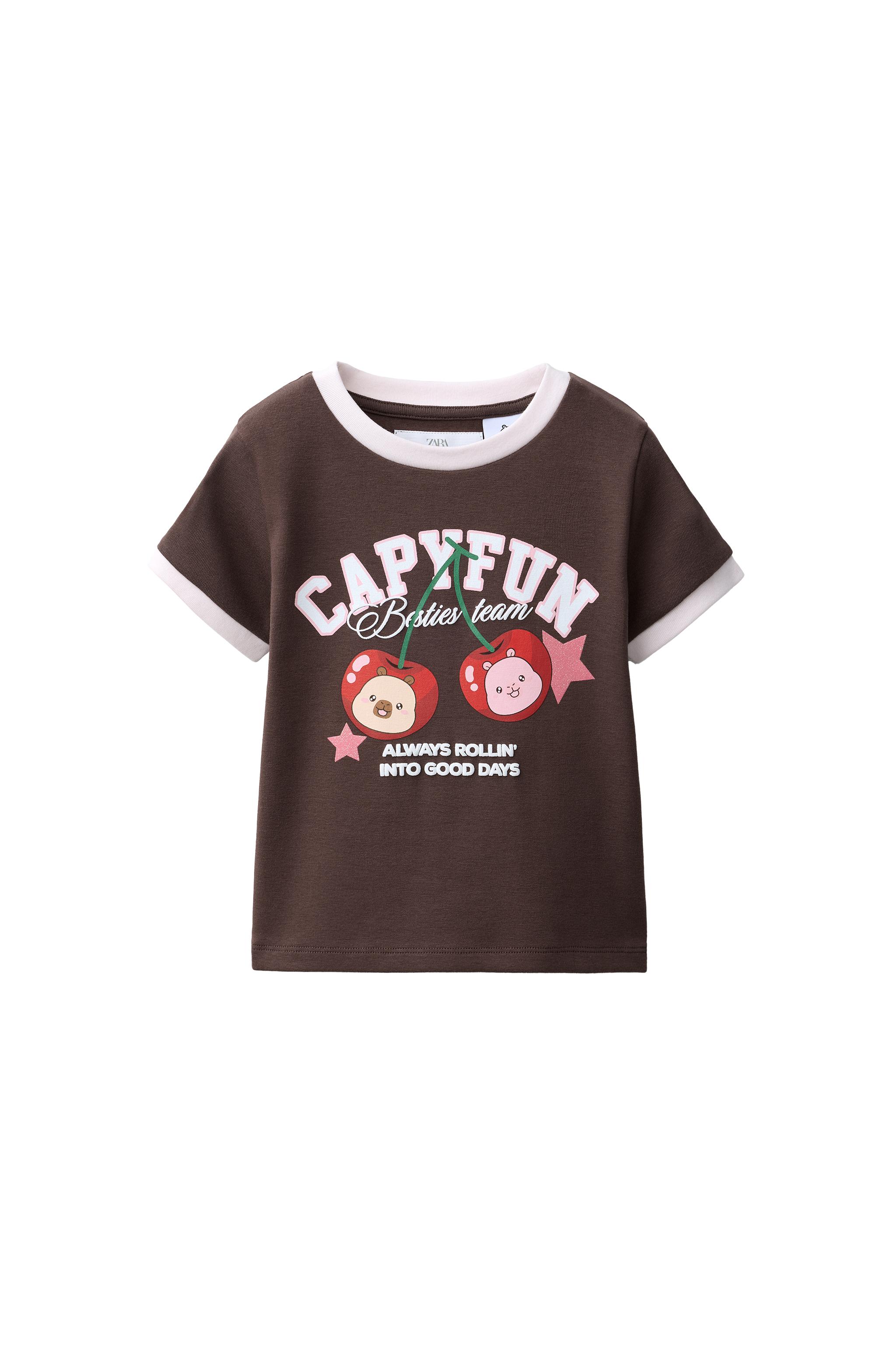 CAPYFUN © チェリープリントTシャツ - ブラウン | ZARA Japan / 日本