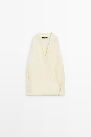 100% linen wrap top with button detail — Light yellow 1