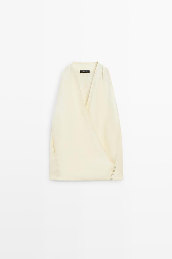 Top croisé avec détail de boutonnage 100 % lin - Jaune clair de Zara - Image 0