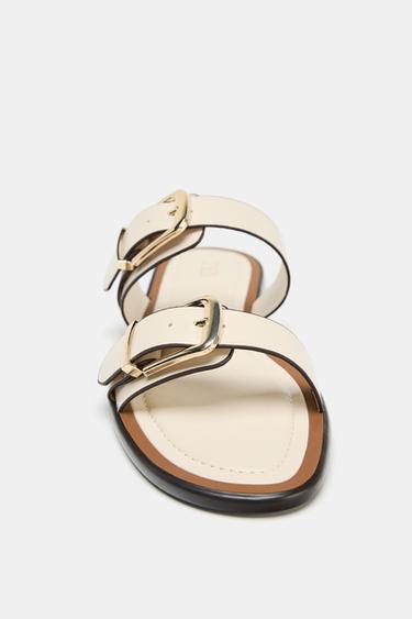 DOUBLE-STRAP BUCKLE SANDALS - Ecru White by Zara - Image 3
