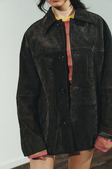100% LEATHER SUEDE OVERSIZED JACKET - Rust by Zara - Image 3