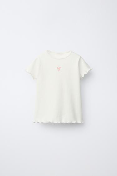 CAMISETA RIB BORDADO - Crudo de Zara