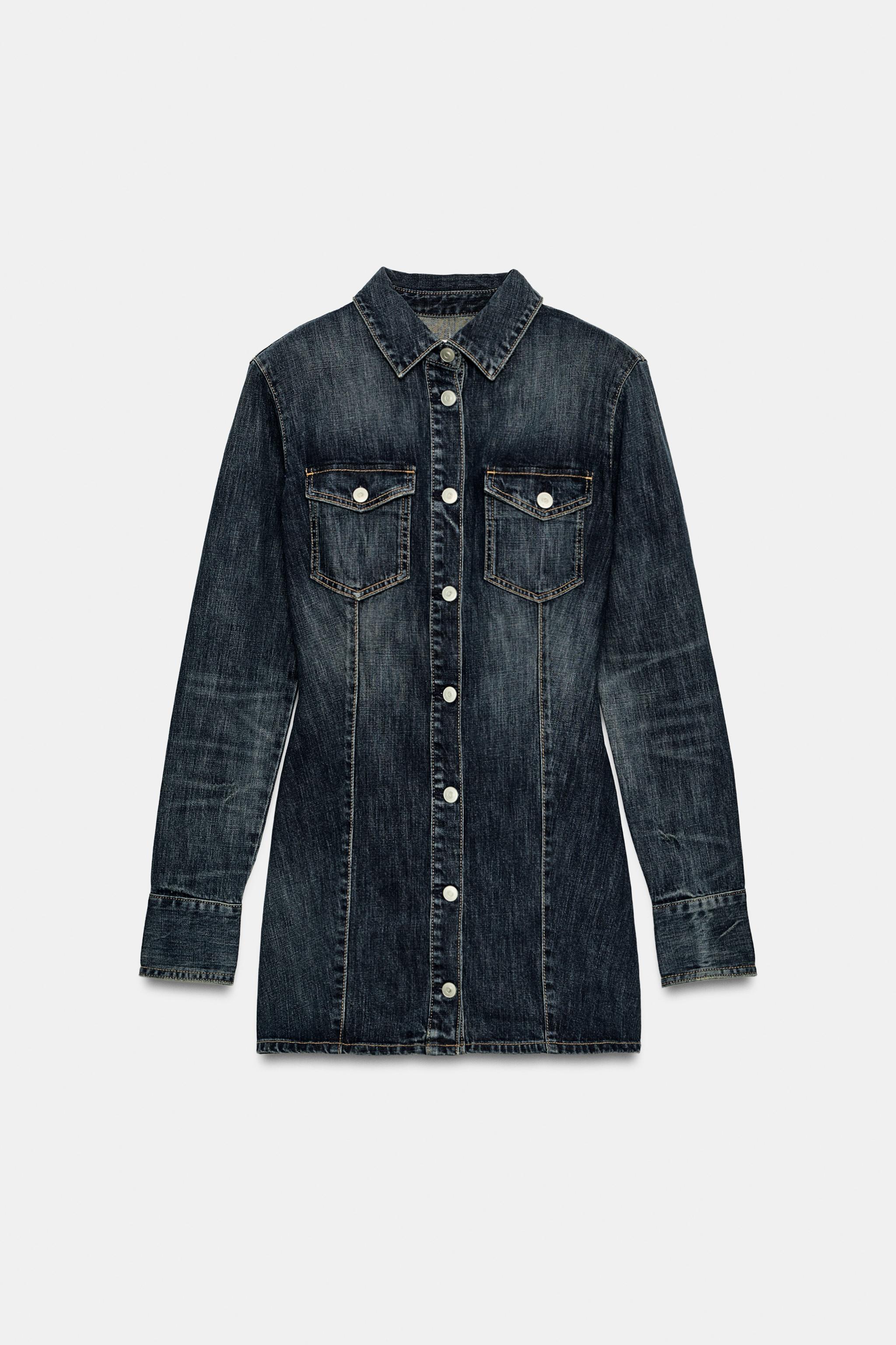 Zara TRF DENIM MİNİ VATKALI ELBİSE görsel 6