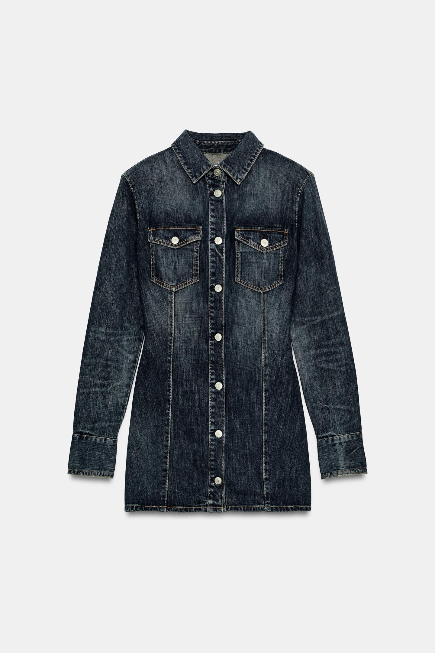 Женское платье Zara Trf Shoulder-Pad Denim Mini, цвет: Тёмно-синий — фото 6
