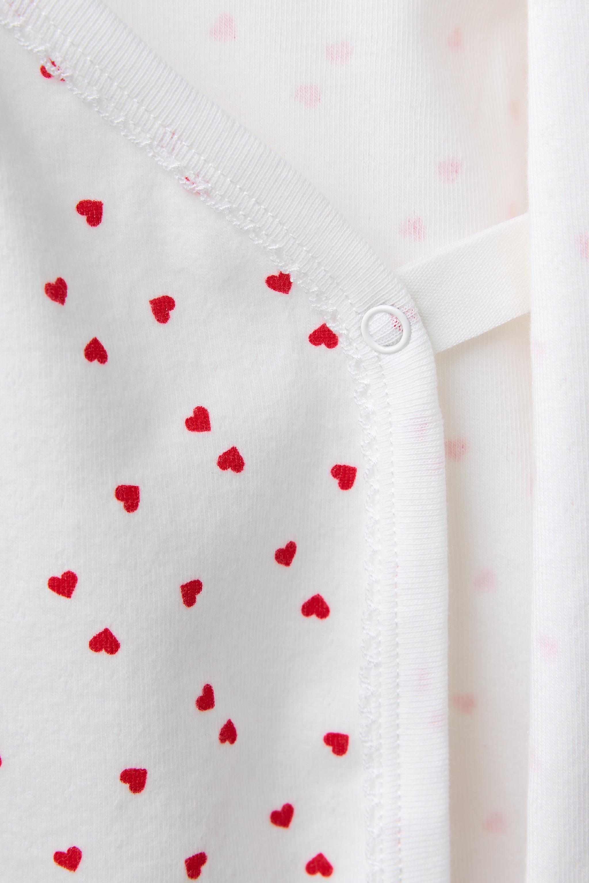THREE-PACK OF HEART-PRINT KIMONO-COLLAR BODYSUITS