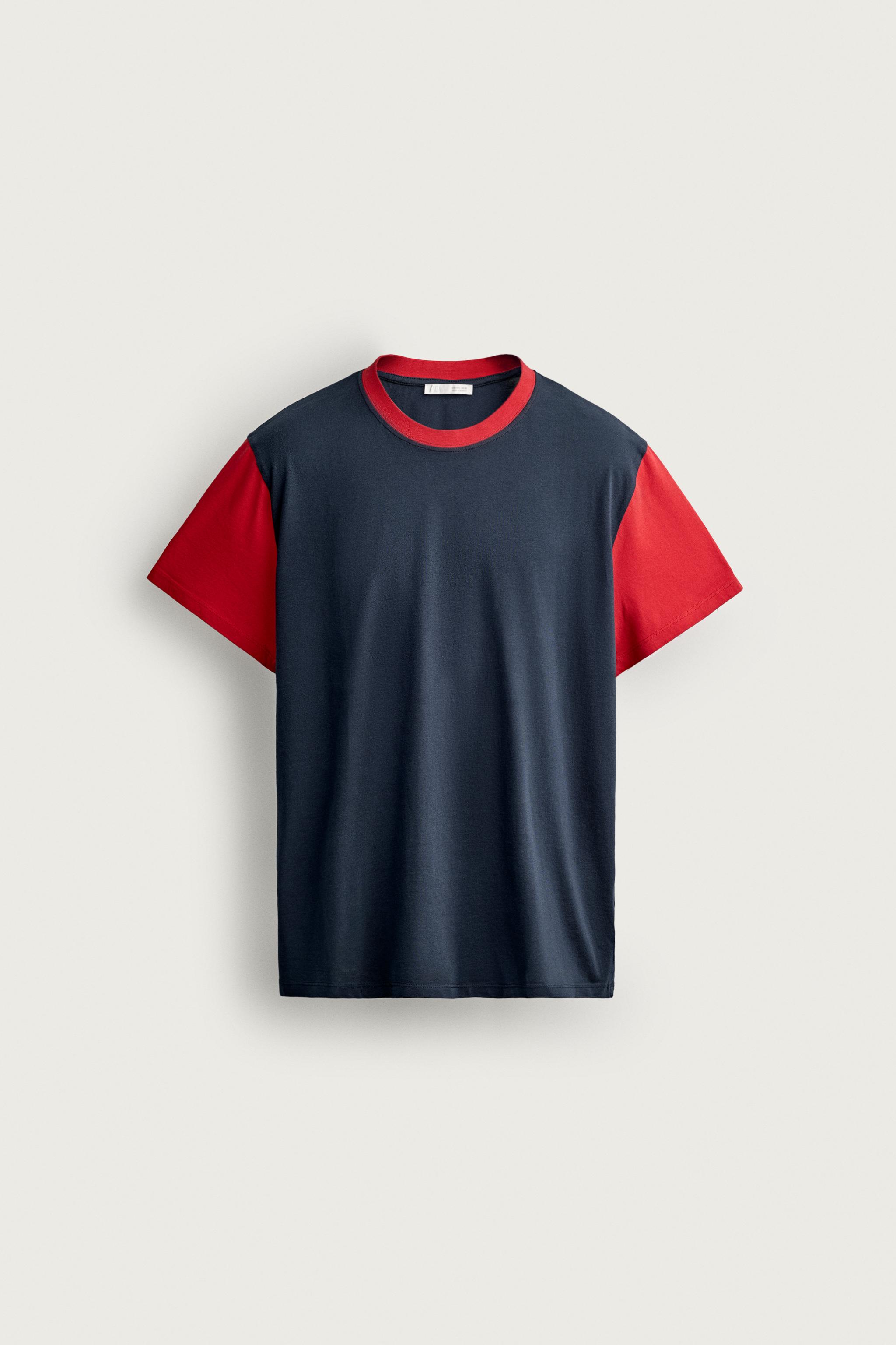 REGULAR FIT COLORBLOCK T-SHIRT — Red / Navy