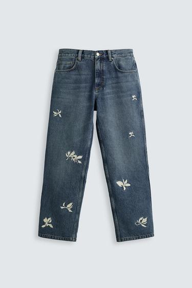 JEANS RELAXED FIT BORDADOS - Azul medio de Zara