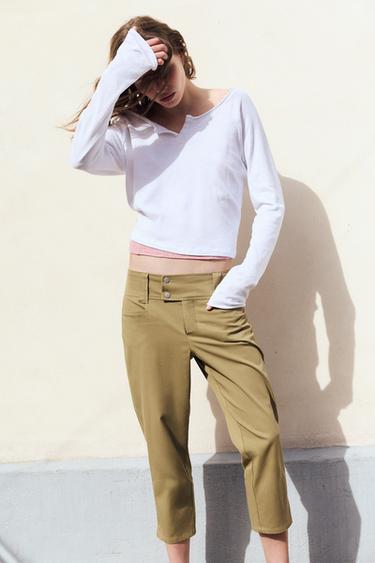 CAPRI TROUSERS WITH BUCKLE - mid khaki by Zara