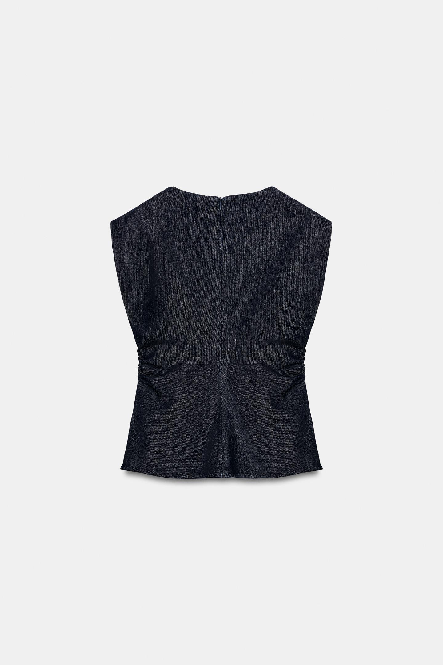 Женский топ Zara Z1975 Denim Top with Covered Buttons, цвет: Синий — фото 6