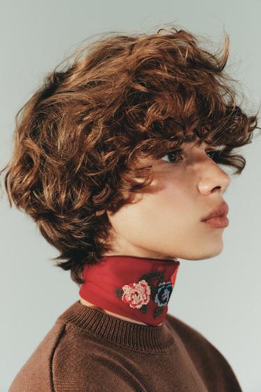 FOULARD RAS DU COU BRODERIES FLEURS - Rouge de Zara - Image 2