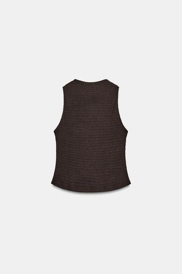 TOP GILET BOUTONS TEXTURÉ - Chocolat de Zara - Image 7