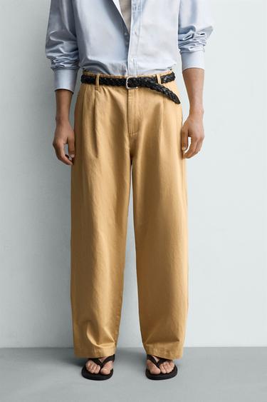 COTTON/LINEN STRAIGHT-LEG CHINO TROUSERS - Beige by Zara