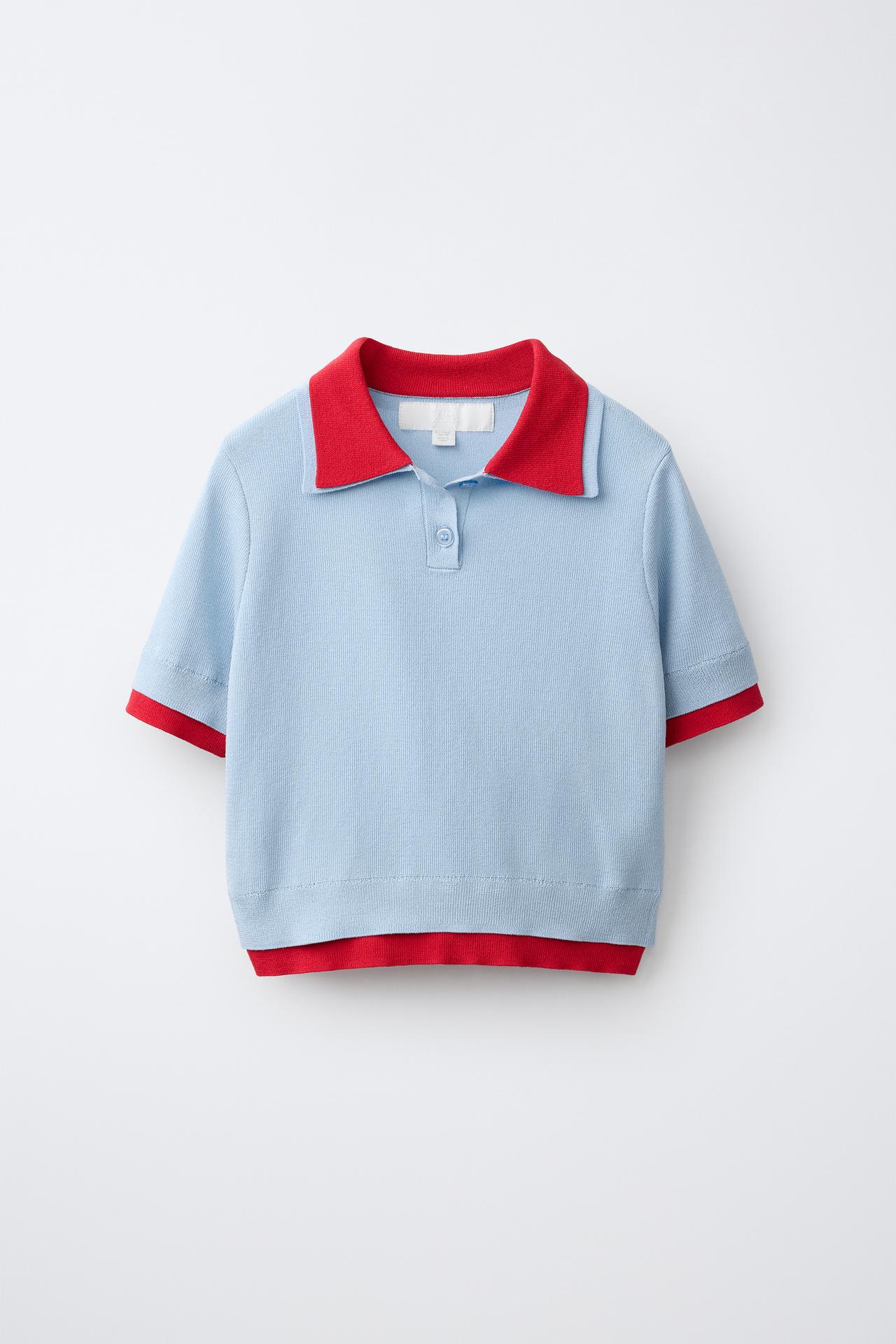 DOUBLE COLLAR KNIT POLO — Sky blue