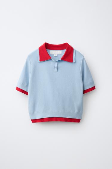 POLO EN MAILLE À DOUBLE COL - Bleu ciel de Zara - Image 0