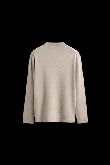 Zara COTTON BLEND HENLEY JUMPER - Sand / Marl