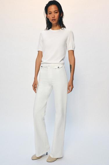 Zara ZW COLLECTION HIGH-WAIST FLARE JEANS - White