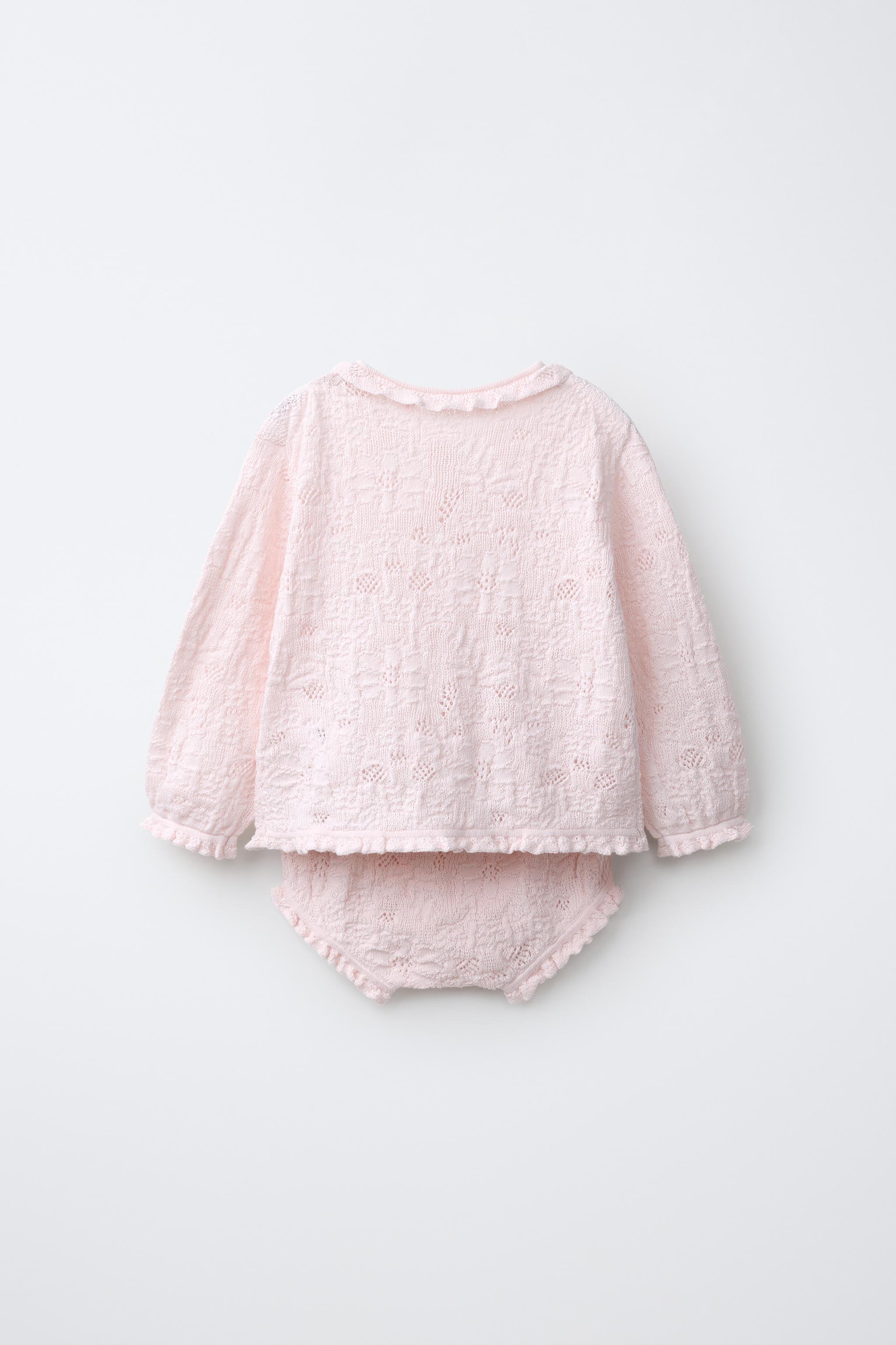 COTTON-SILK KNIT JACKET AND BLOOMERS SET