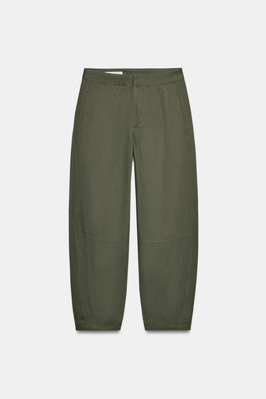 HERRINGBONE BARREL TROUSERS - Khaki by Zara