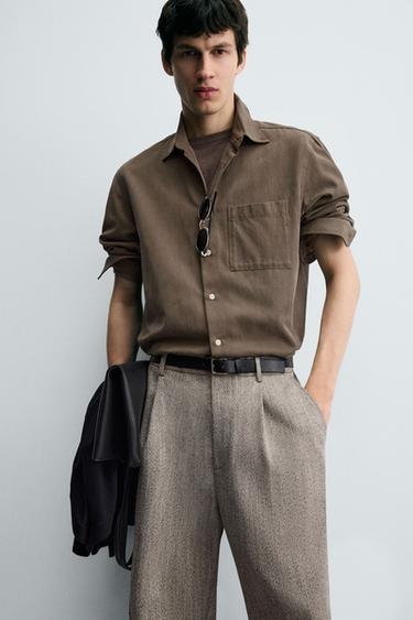 PANTALON STRUCTURÉ À CHEVRON - Beige de Zara - Image 5