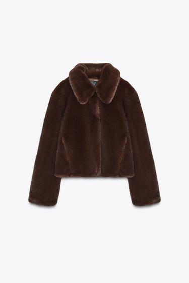 SHORT FAUX FUR JACKET - Tobacco by Zara - Image 0