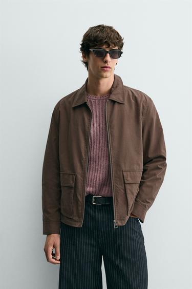 Zara STRUCTURED POCKET JACKET - Chocolate