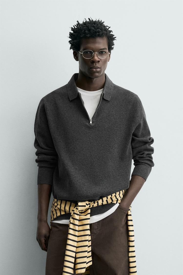 ZARA KNIT POLO SHIRT WITH ZIP
