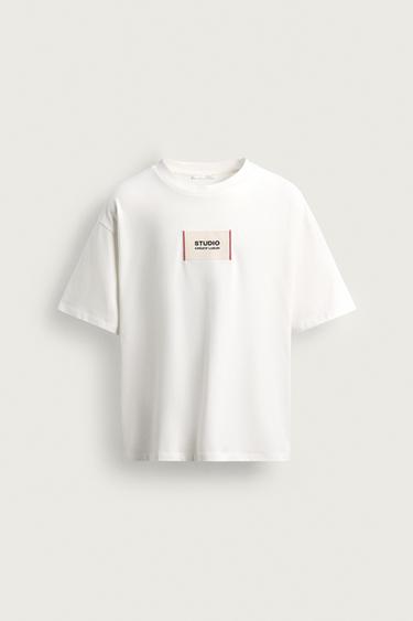 Zara TEXT PATCH T-SHIRT - White