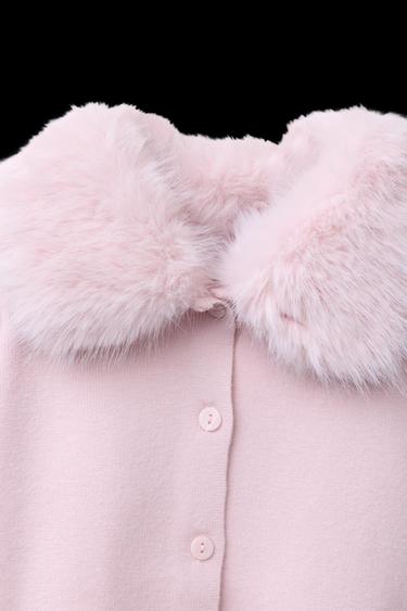 Zara CARDIGAN WITH DETACHABLE FAUX FUR COLLAR - Pink