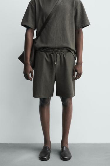 Zara 運動風紋理短褲 - 綠色