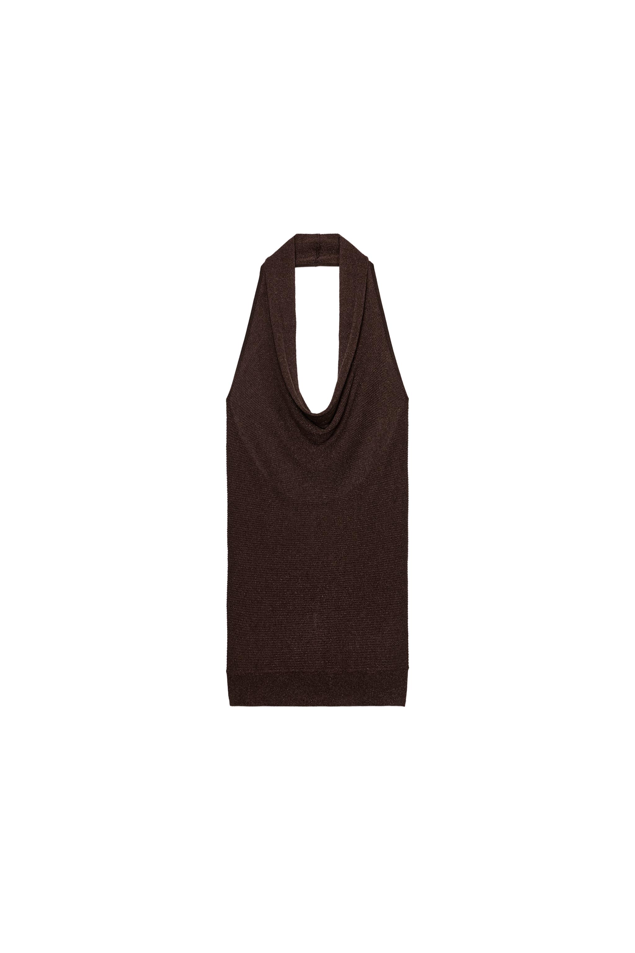 TOP HALTER EN MAILLE CÔTELÉE ET FIL MÉTALLISÉ