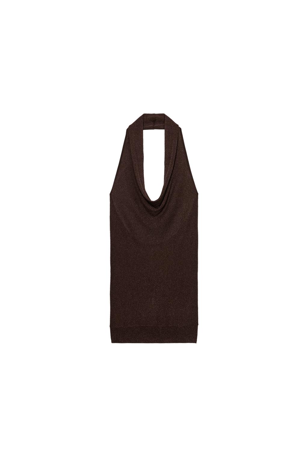 METALLIC THREAD RIB KNIT HALTER TOP - image 3