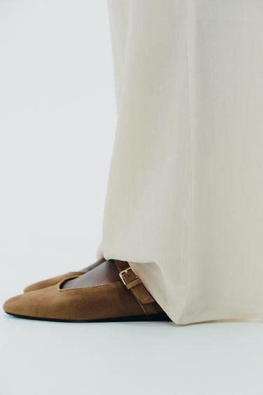 SPLIT SUEDE BALLERINAS - Dark tan by Zara - Image 1
