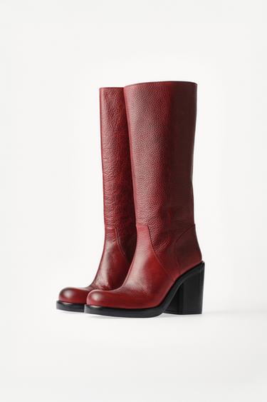 بوت عالي من جلد ويلي شافاريا × زارا - بني by Zara