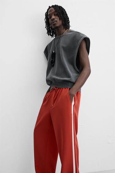 RELAXED FIT TROUSERS WITH CONTRAST TAPING - Red by Zara - Image 4