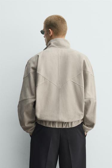 BLOUSON RELAXED FIT EN CUIR DAIM - Gris taupe de Zara - Image 2