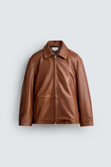 REGULAR FIT LEATHER JACKET - Brandy by Zara