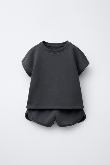 Zara PLAIN MEDIUM WEIGHT T-SHIRT AND BERMUDA SET - Anthracite grey