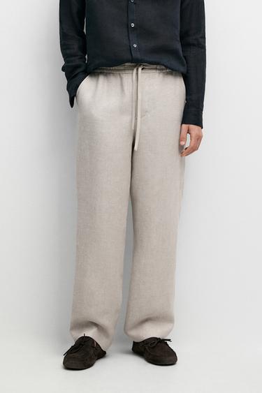 Zara 100% linen textured co-ord pants - Ecru