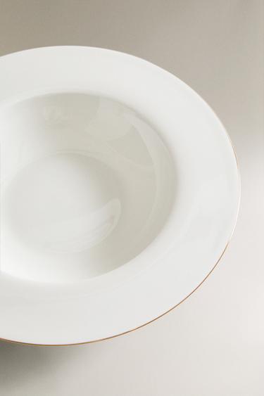RIMMED BONE CHINA SOUP PLATE - Gold by Zara - Image 2