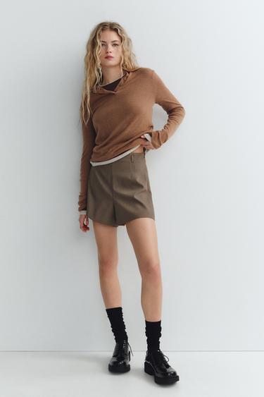 HIGH-WAIST SHORTS WITH BELT LOOPS - brown/white by Zara - Image 0