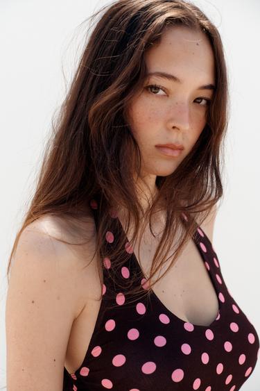 TOP HALTER À POIS - Marron de Zara - Image 2