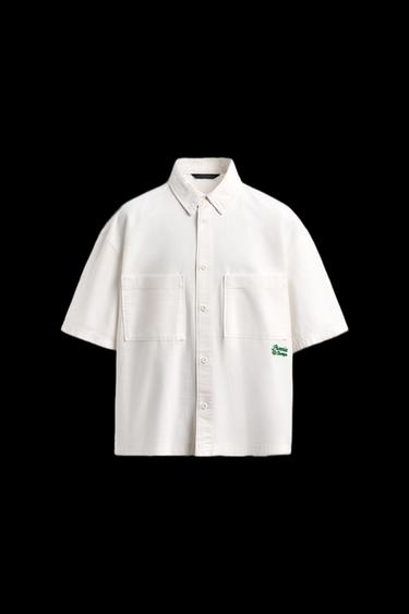 Zara CONTRAST EMBROIDERY SHIRT - Oyster-white - Image 0