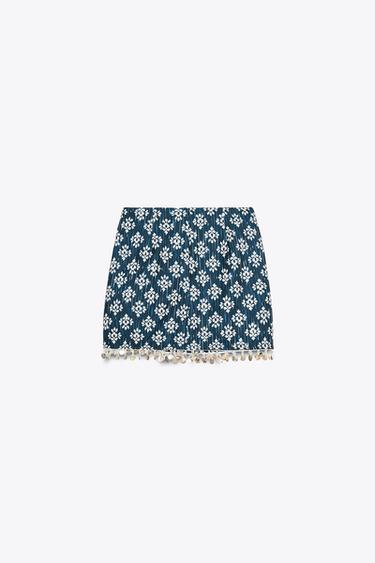 BEADED PRINTED SKORT - Blue/White by Zara - Image 3