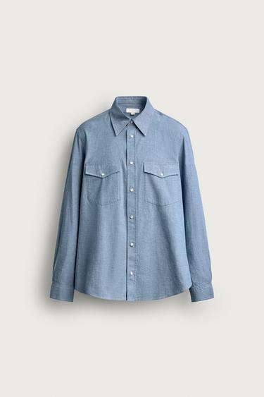 CAMISA RELAXED FIT CHAMBRAY BOLSILLOS - Azul de Zara